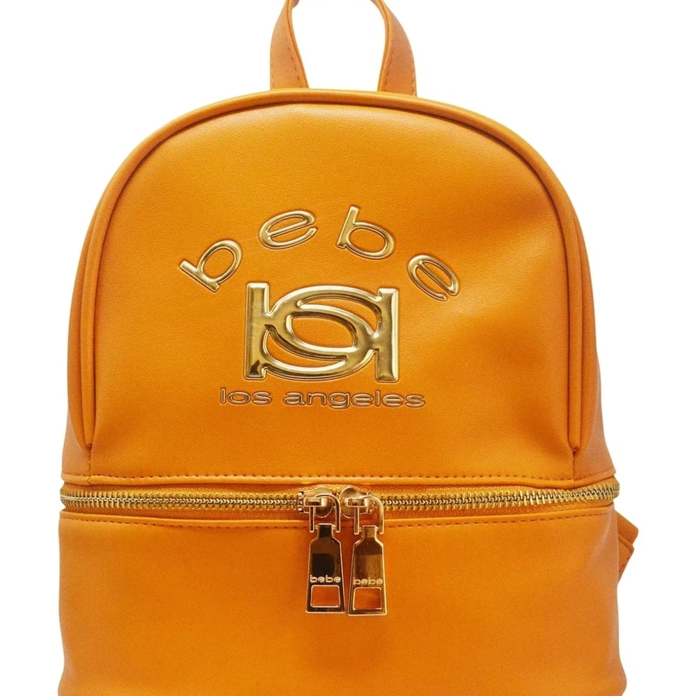 Bebe Vibrant Orange Backpack with Gold Accents